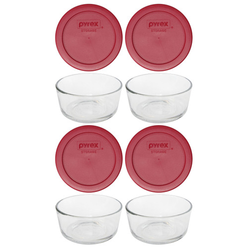 Pyrex Simply Store 7200 Glass Storage Bowl w/ 7200-PC Red Lid Cover