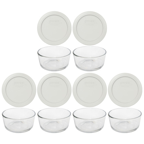 Pyrex Simply Store 7200 2-Cup Glass Storage Bowl w/ 7200-PC 2-Cup White Lid Cover (6-pack)