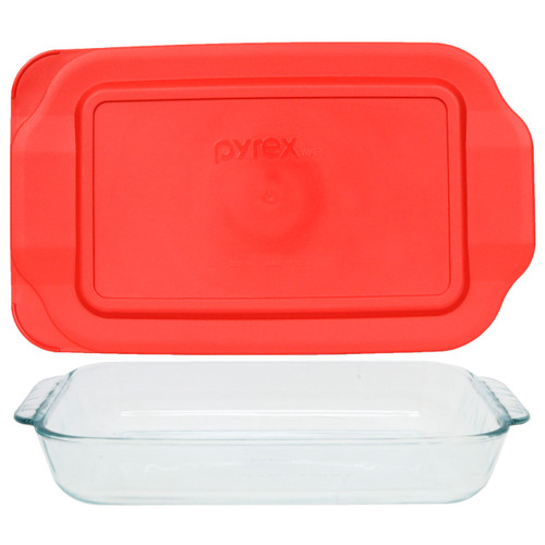 Pyrex 233 Rectangular Clear Glass Casserole Baking Dish and 233-pc Red Plastic Lid