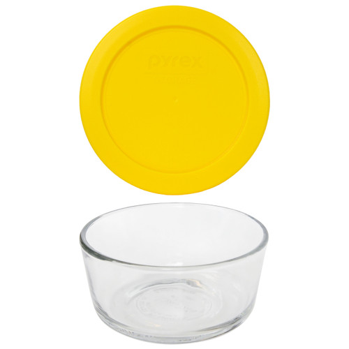 Pyrex Simply Store 7200 2-Cup Glass Storage Bowl w/ 7200-PC 2-Cup Butter Yellow Lid Cover