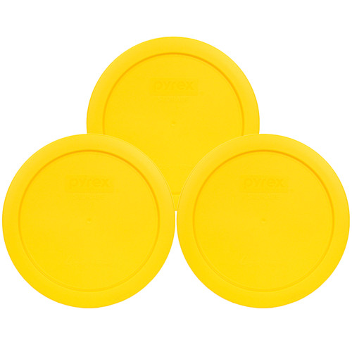 Pyrex (2) 7201 4-Cup Glass Food Storage Bowls and (2) 7201-PC Meyer Lemon  Yellow Plastic Lids 