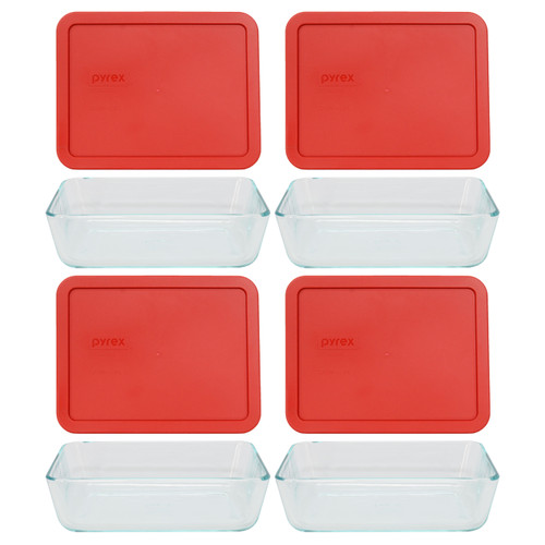 Pyrex 7211 6-Cup Glass Food Storage Dish and 7211-PC Poppy Red Plastic Lid