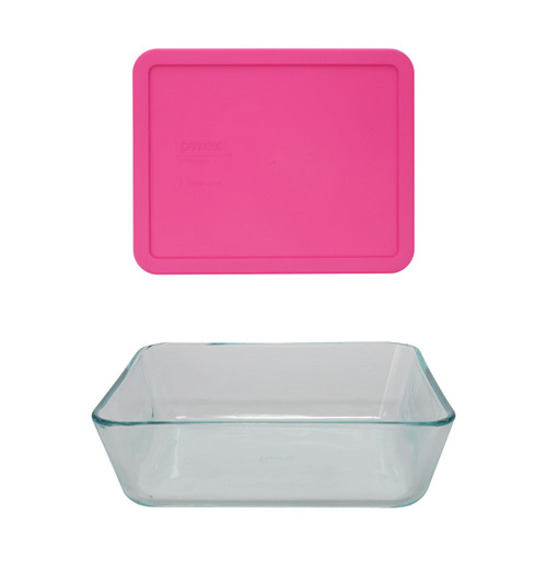 Pyrex 7212 11-Cup Glass Food Storage Dish and 7212-PC Berry Pink Lid Cover (4-Pack)