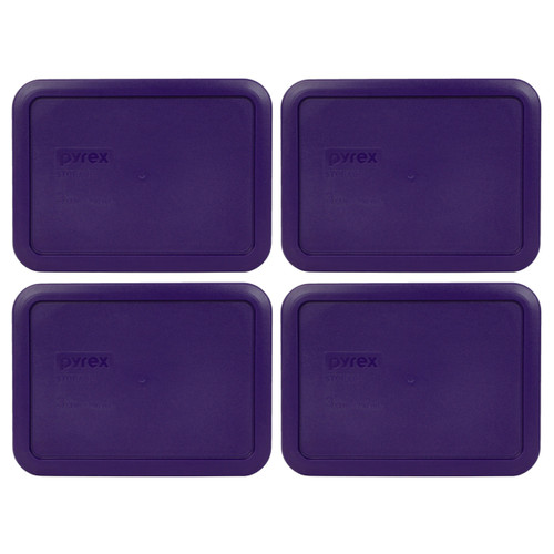 Pyrex (2) 7210 3-Cup Glass Food Storage Dishes & (2) 7210-PC Plum Purple  Plastic Lids