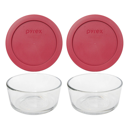 Pyrex Simply Store 7200 2-Cup Glass Food Storage Bowl with 7200-PC Orange Plastic Lid (4-Pack)