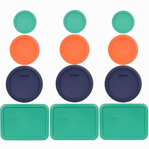 Pyrex (3) 7202-PC Green Lids & (3) 7200-PC Orange Lids & (3) 7201-PC ...