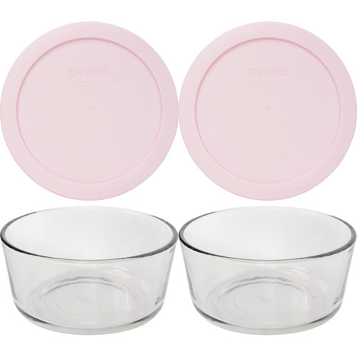 Pyrex 7201 Round Glass Food Storage Bowl w/ 7201-PC Loring Pink Lid Cover