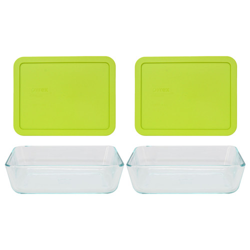 Pyrex 3-Cup Rectangle Glass Food Storage Set Container Green Lid (Pack Of  2) 