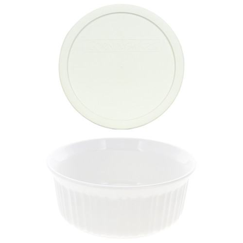 French White Fluted Glass Lid for 1.5-quart Round Baking Dish