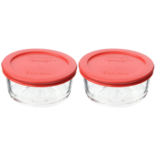 Pyrex Simply Store 7200 2-Cup Glass Food Storage Bowl with 7200-PC Orange Plastic Lid (4-Pack)