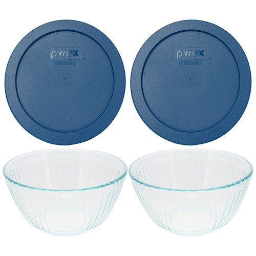 PYREX 3 Sculpted Glass Mixing Bowls 2 W/Lids Storage 3 Cup, 9.5