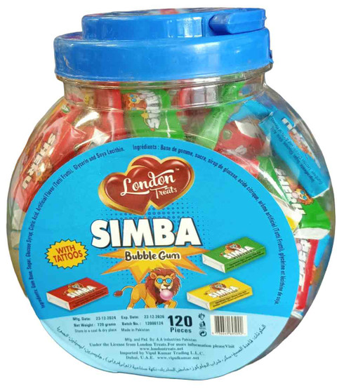 LONDON TREATS SIMBA BUBBLE GUM ( 120 X 6G ) JAR