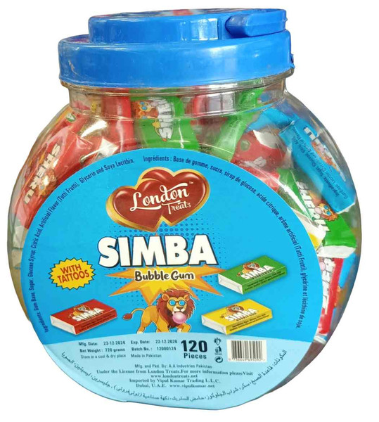 LONDON TREATS SIMBA BUBBLE GUM ( 120 X 6G ) JAR