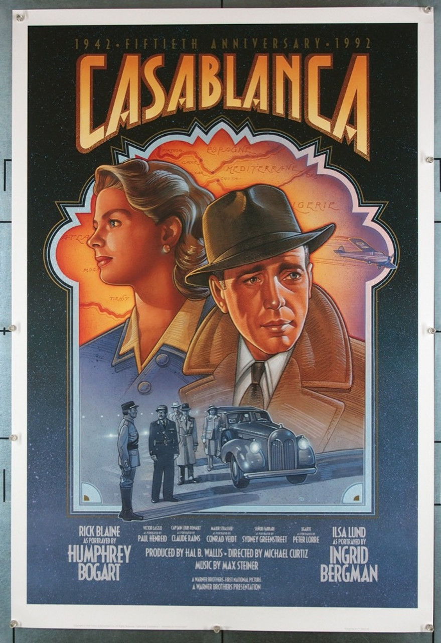 CASABLANCA (1942) 7266 Movie Poster 27x41 50th Anniversary Release of 1992  Humphrey Bogart Ingrid Bergman Michael Curtiz