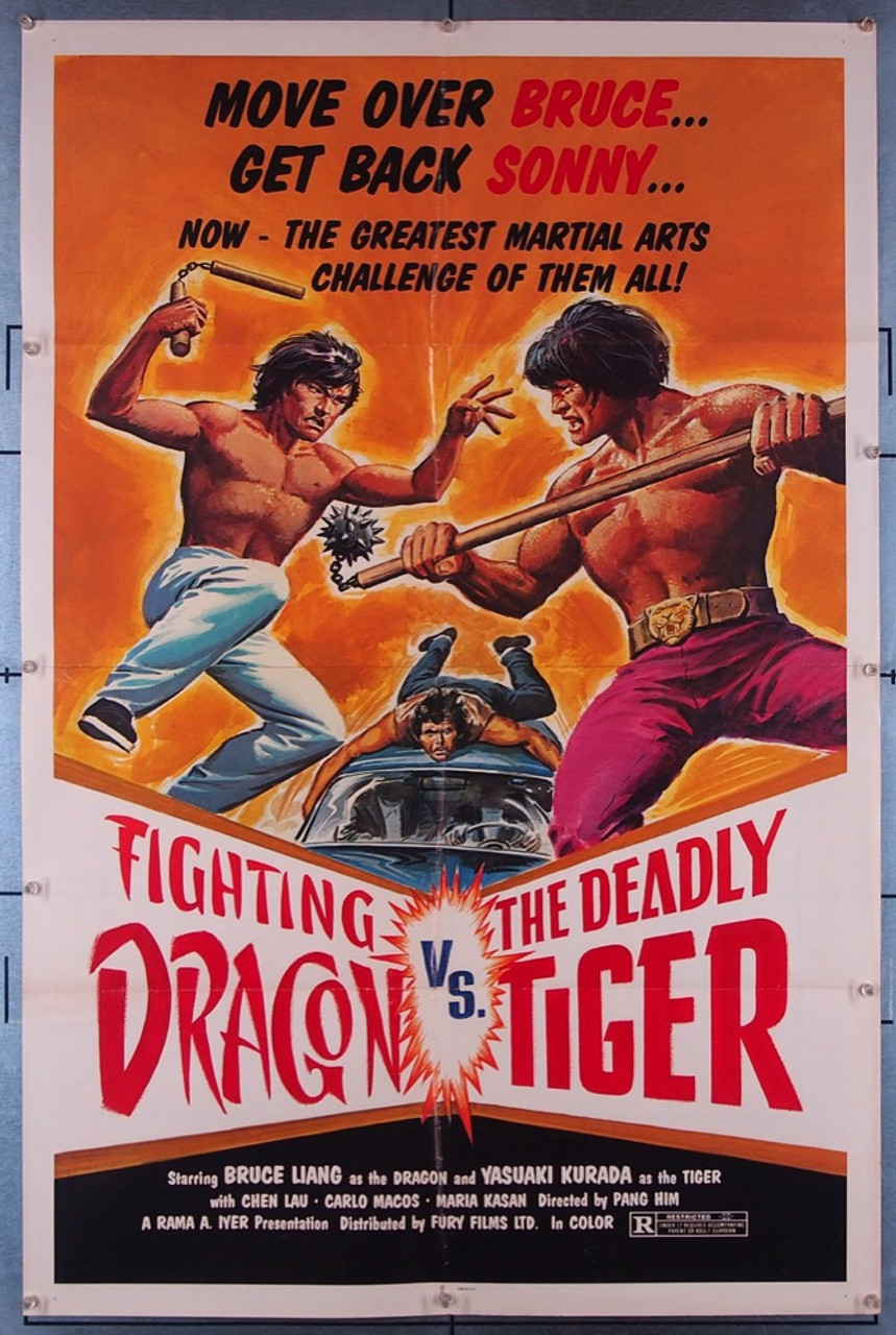 Original Fighting Dragon Vs. The Deadly Tiger (1974) movie poster in C8  condition for $35.00