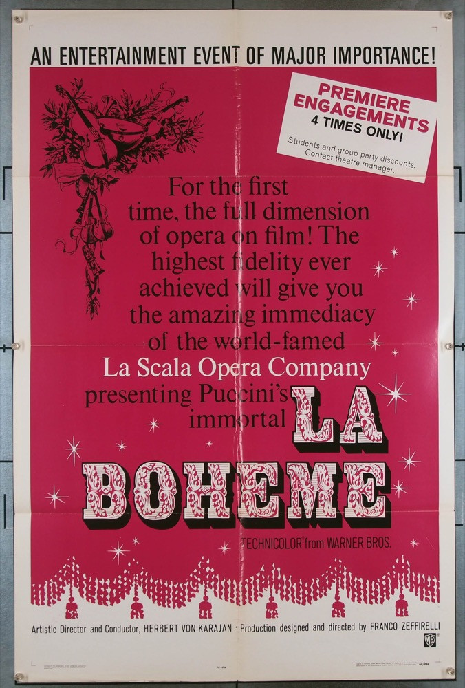 Original La Boheme (1965) movie poster in AU condition for $35.00