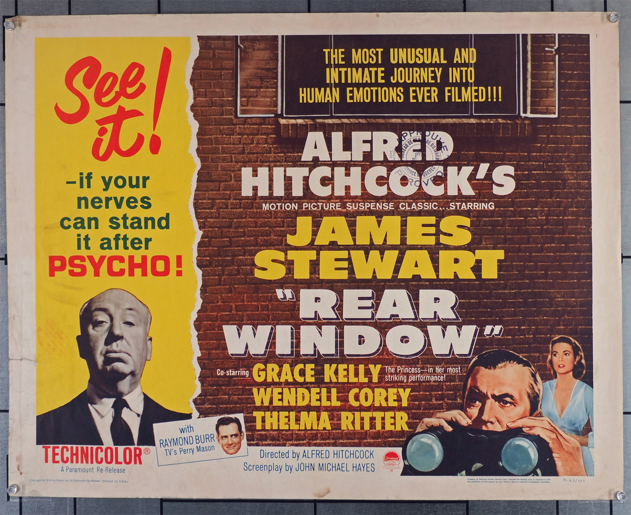 Grace Kelly Porn - Original Rear Window (1954) movie poster in fine+ condition for $600.00