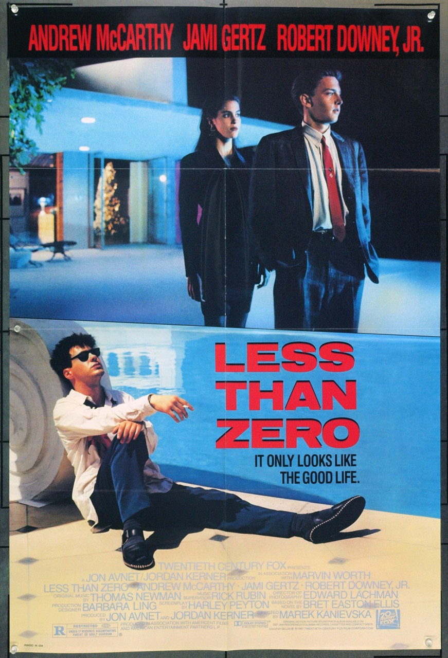 LESS THAN ZERO (1987) 9424 Movie Poster U.S. Release Robert Downey, Jr.  Andrew McCarthy Jami Gertz