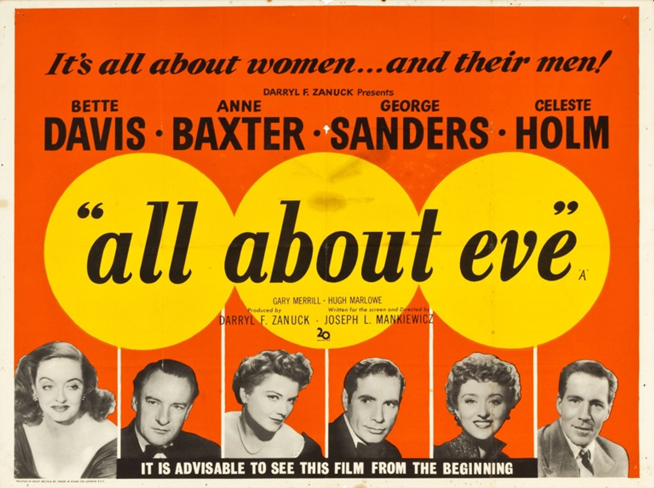 1280px x 955px - Original All About Eve (1950) movie poster in F condition for $900.