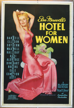 HOTEL FOR WOMEN (1939) 24690 Movie Poster   Ann Sothern  Linda Darnell  James Ellison  Jean Rogers  Elsa Maxwell  Lynn Bari  Kay Aldridge   Art by McClelland Barclay  Directed Gregory Ratoff Original 20th Century-Fox One-Sheet Poster (27x41)  Stone Lithograph  Linen-Backed   Very Fine.