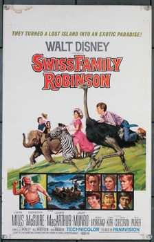 SWISS FAMILY ROBINSON (1960) 9118  Movie Poster Re-release of 1969 John Mills  Dorothy McGuire  Ken Annakin  Art by Paul Wenzel Walt Disney Company Original Window Card (14x22) Re-release of 1969  Very Good Condition