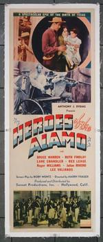 HEROES OF THE ALAMO (1937) 27060 Sunset Productions Original U.S. Insert Poster (14x36) Linen Backed  Very Fine Condition