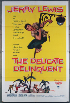 DELICATE DELINQUENT, THE (1957) 9453 Movie Poster (27x41) Jerry Lewis  Martha Hyer  Darren McGavin  Don McGuire Paramount Pictures Original One-Sheet Poster (27x41) Folded  Fine Plus Condition