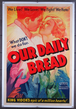 OUR DAILY BREAD (1934) 23071   King Vidor Movie Poster  Karen Morley    Tom Keene    Barbara Pepper Original United Artists One-Sheet Poster (27x41). Stone Lithograph.  Linen-Backed.  Fine Plus Condition.