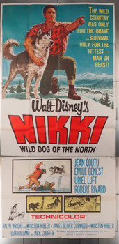NIKKI, WILD DOG OF THE NORTH (1961) 12876 Movie Poster Original U.S. Three-Sheet Poster (41x81)  Theater-Used  Average Used Condition  James Oliver Curwood  Art by Paul Wenzel