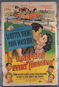 IT HAPPENS EVERY THURSDAY (1953) 11337  Loretta Young  John Forsythe  Movie Poster  Average Used Condition Universal Original One-Sheet Poster  (27x41)  Folded  Good Condition Only  Theater-Used  Average Used