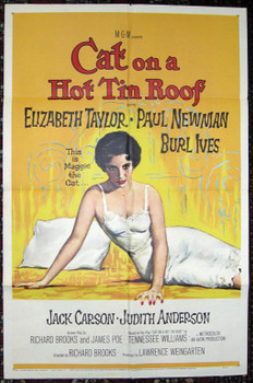 CAT ON A HOT TIN ROOF (1958) 19413  Movie Poster  U.S. One-Sheet  Elizabeth Taylor   Original MGM One Sheet Poster (27x41).  Folded.  Very Fine Condition.