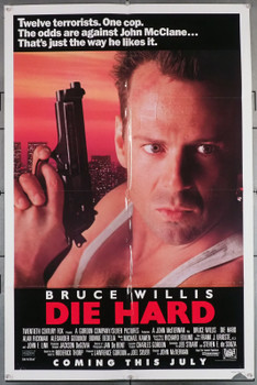 DIE HARD (1988) 29719  Movie Poster (27x41) Teaser  Folded   Very Good Plus  Bruce Willis  Alan Rickman  Bonnie Bedelia  Alexander Godunov   John McTiernan Original U.S. One-Sheet Poster (27x41)  Folded on Glossy Stock   Theater-Used