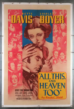 ALL THIS AND HEAVEN TOO (1940) 14120  Movie Poster (27x41) Bette Davis  Charles Boyer  Jeffrey Lynn  Barbara O'Neil  Anatole Litvak Original U.S. One-Sheet Poster (27x41)  Linen-Backed  Very Good Plus to Fine Condition