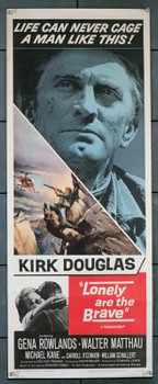 LONELY ARE THE BRAVE (1962) 30588 Movie Poster  (14x36)  Kirk Doulas  Walter Matthau  Gena Rowland  George Kennedy  Carroll O'Connor  David Miller Original U.S. Insert Poster (14x36) Folded  Fine Condition