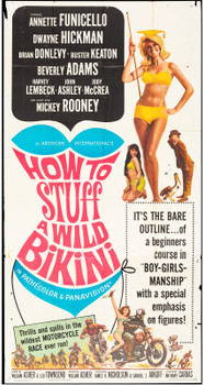 HOW TO STUFF A WILD BIKINI (1965) 13645  Movie Poster  (41x81)  Annette Funicello  Dwayne Hickman  Buster Keaton  Brian Donlevy  Beverly Adams  Harvey Lembeck  William Asher  Leo Townsend Original U.S. Three-Sheet Poster (41x81)  Folded  Theater-Used