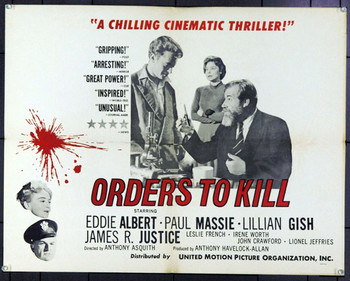 ORDERS TO KILL (1958) 8066 Original United Motion Pictures Organization Half Sheet Poster (22x28).  Folded. Fine Plus.