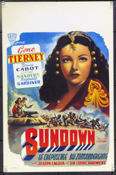 SUNDOWN (1941) 17091 Belgian Movie Poster  Re-release of 1947  Gene Tierney  Bruce Cabot  George Sanders  Dorothy Dandridge  Henry Hathaway Original Belgian Poster (13x21). Unfolded. Very Fine.