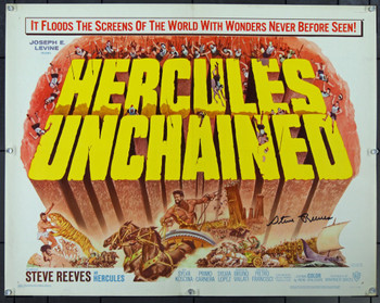 HERCULES UNCHAINED (1959) 12807 Movie Poster (22x28)  Steve Reeves  Sylva Koscina  Pietro Francisci Original Warner Brothers Half Sheet Poster (22x28).  Signed by Steve Reeves.  Originally folded.  Fine Plus.