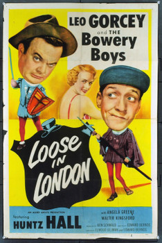 LOOSE IN LONDON (1953) 708 Movie Poster  The Bowery Boys  Angela Greene   Edward Bernds Original Allied Artists One Sheet Poster (27x41). Theater Used  Fair to Good Condition