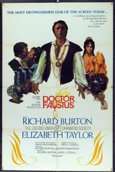 DOCTOR FAUSTUS (1967) 2163  Richard Burton  Elizabeth Taylor  Oxford University Drama Students  Nevil Coghill DOCTOR FAUSTUS Original Columbia Pictures One Sheet Poster (27x41). Folded. Very Fine Plus.