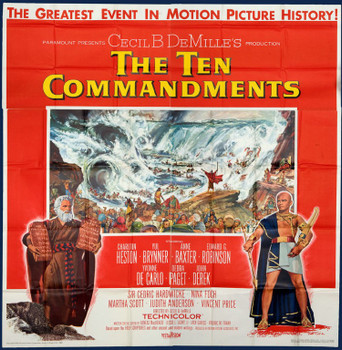 TEN COMMANDMENTS, THE (1956) 7149 Movie Poster (83x87) U.S. Six-Sheet! Linen-Backed Charlton Heston  Yul Brynner  Cecil B. DeMille Paramount Original Six Sheet Poster   81x81.   Very Fine Condition.  Linen backed.