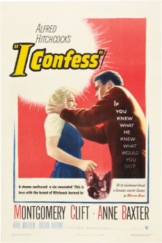 I CONFESS (1953) 20050 Original Movie Poster (27x41) Alfred Hitchcock  Montgomery Clift  Anne Baxter  Karl Malden Linen Backed Original Warner Brothers One-Sheet Poster (27x41)  Linen-Backed.   Very Fine Condition