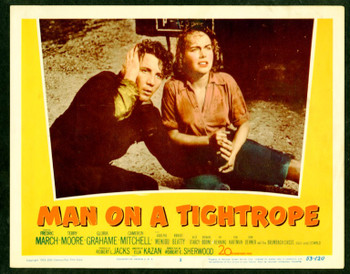 MAN ON A TIGHTROPE (1953) 9813 Movie Poster  Terry Moore  Cameron Mitchell  Elia Kazan 20th Century Fox Scene Lobby Card  11x14   Fine Condition
