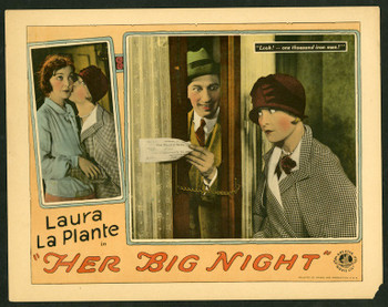 HER BIG NIGHT (1926) 25195 Universal Pictures Silent Scene Lobby Card (11x14).  Fine Condition.