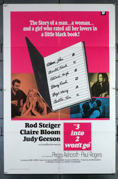 THREE INTO TWO WON'T GO (1969) 26134 Movie Poster  Rod Steiger  Claire Bloom  Judy Geeson  Peggy Ashcroft  Peter Hall Universal Pictures LTD American One-Sheet Poster  (27x41) Folded  Very Fine Condition