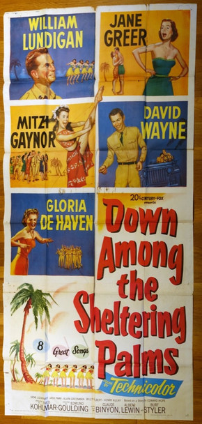 DOWN AMONG THE SHELTERING PALMS (1951) 9972 Movie Poster  Theater-Used  Average Used Condition 20th Century Fox Original Three Sheet Poster (41x81)  Movie Poster  Good Condition  Theater used.