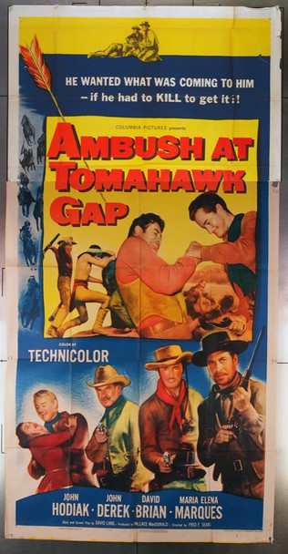 AMBUSH AT TOMAHAWK GAP (1953) 4513 Movie Poster  John Derek  John Hodiak  David Brian   Fred F. Sears Columbia Pictures Original Three-Sheet Poster (41x81) Folded  Theater-Used  Average Used Condition