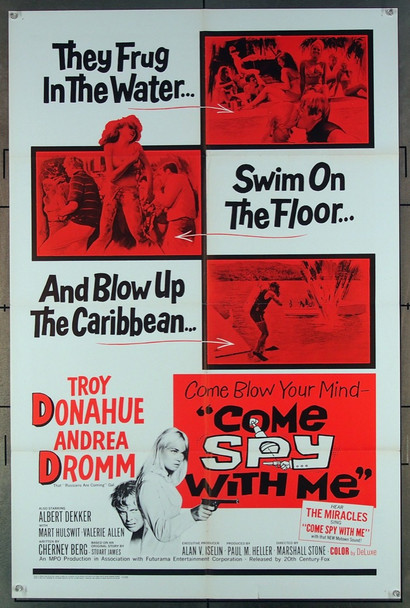 COME SPY WITH ME (1967) 18513 Movie Poster Troy Donahue 20th Century Fox Original One-Sheet Poster (27x41)  Folded