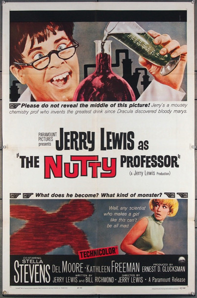 NUTTY PROFESSOR, THE (1963) 9454 Movie Poster (27x41)  Very Fine  Jerry Lewis  Stella Stevens  Del Moore  Richard Kiel   Paramount PIctures Original One-Sheet Poster (27x41) Folded  Very Fine Condition