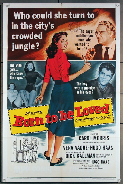 BORN TO BE LOVED (1959) 27619  Movie Poster (27x41)  Carol Morris  Barbara Jo Allen  Hugo Haas Universal Pictures Original U.S. One-Sheet Poster (27x41) Folded  Fine Plus Condition  Canadian Censor Stamp